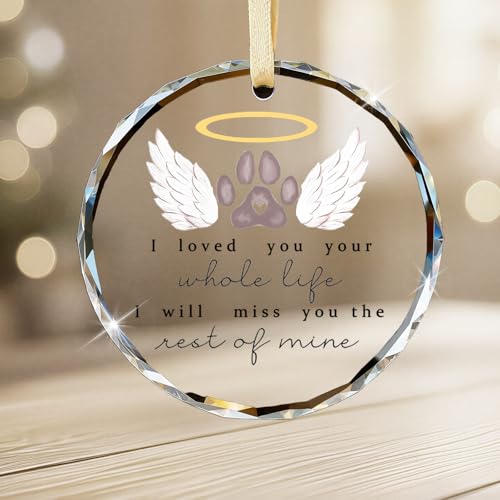 Emibele Pet Memorial Gifts Bereavement Gifts Loved You Your Whole Life I Will Miss You The Rest of Mine Ornament Crystal Glass in Memory of Loved One Pet Dog Cat Gifts for Loss Dog Cat Lovers