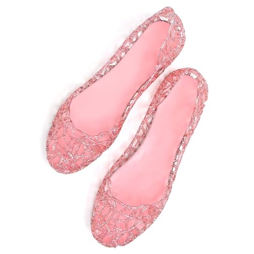 Image of Stunner Women Beach Jelly Shoes Slip On Crystal Summer Hollow Ballet Flats | Summer Cool PVC Breathable Outdoor Indoor Dressy Flat Sandals for Holiday Shopping Spa Swimming Pool