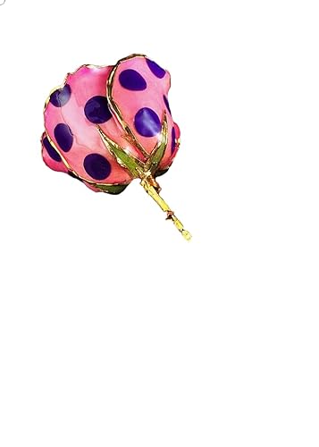Flower Themed Jewelry, Licorice Rose -Gold Trimmed In Pink W/Purple Polka Dots #TOP25