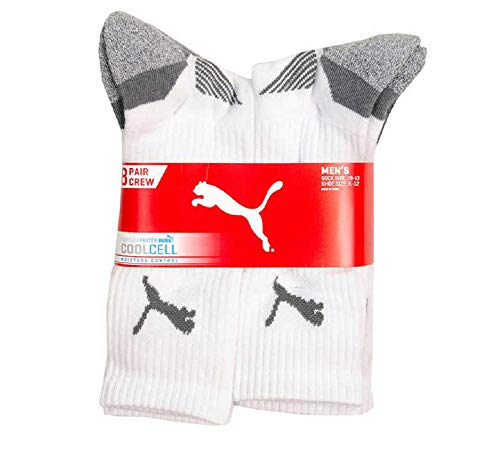 Puma Mens Cool Cell Crew Socks, 8-pack, Sock Size 10-13, Shoe Size 6-12 (White/Gray)2