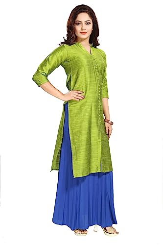 Image of DREAM & DZIRE Women's Silk Blue Straight Kurti for All Plus Size and Small Size