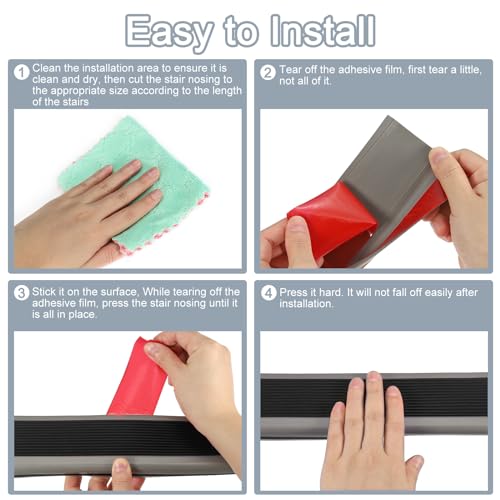 QUARKZMAN 3.2Ft Stair Nosing, 4mm PVC Selbstklebender Treppenkanten-Schutz L-Form Treppenabschluss Treppenstufen Kantenverkleidung für den Außen- und Innenbereich, Schwarz/Grau.