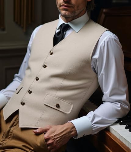 Linen Mens Suit Vest Business Casual Beach Slim Fit Wedding Waistcoat Linen Vest Summer Groomsmen4