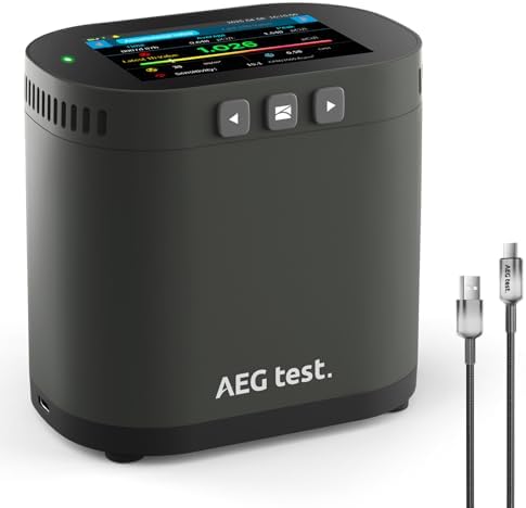 AEGTEST HOUND-3786 Radon Detector for Home, 10-Min Update, 3.5" Large Display, Rechargeable, Long-Term Radon Monitoring with Data Charts, Audible & Visual Alarm, PDF Export, pCi/L & Bq/m³ -Black