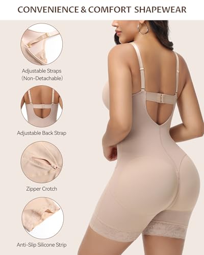 Image of SHAPESHE Womens Shapewear Bodysuit Built In Bra Body Shaper Tummy Control Low Back