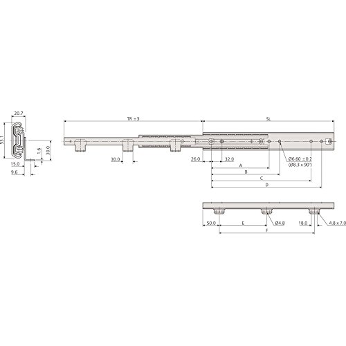 ACCURIDE 5321-60 Kugelkäfigführung - Überauszug, L 300 mm Stahl chromatiert