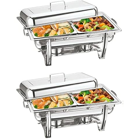 Vinod Stainless Steel Buffet Chafing Dish Solid Steel Lid 9 Litre(2 Pan 4.25L Each) Food Warmer Catering (Set of 2) Cover