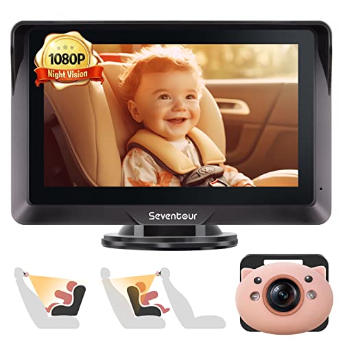 Image of Baby Car Camera 1080P, 5 inch Baby Car Monitor Mirror for Backseat Rear Facing Infant, with Clear IR Night Vision Camera Screen, 5 Mins Easy Installation Baby Travel Safety Kit
