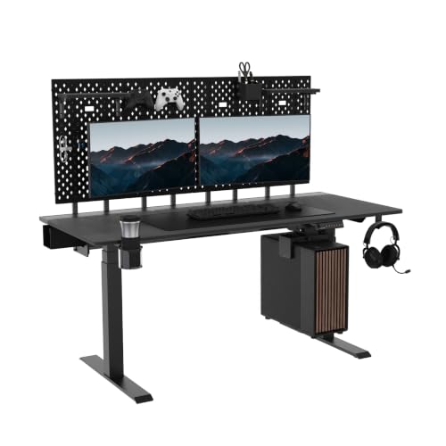 Dezctop Bifrost 63' x 27.5', 3-Stage Dual Motor Electric Standing Desk with Pegboard, 265 lb...
