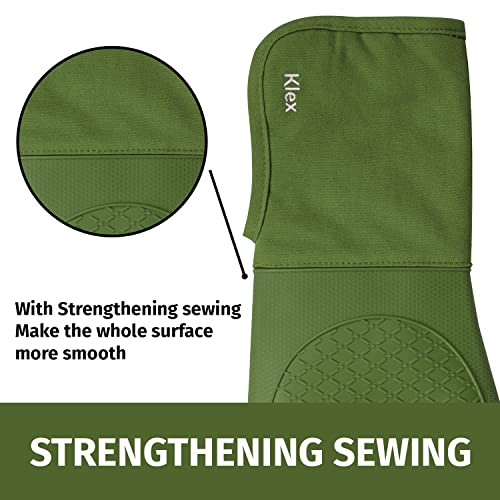 KLEX 15" Silicone Oven Mitts and Pot Holders 4-Piece Set, 932°F Degrees Heat Resistance, Comfortable Fleece Quilted Cotton Lining Oven Gloves and Hot Pads for Cooking, Baking and Grilling, Green - Thumbnail 6