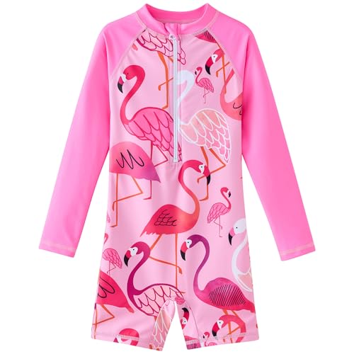 Image of UMELOK Girls Long Sleeve Rash Guard One Piece Swimsuits with UV Protection Sunsuit