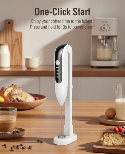 Image of Dynooper 3 in 1 - Electric Whisk Milk Foamer, Electric Whisk Foam Maker for Coffee, Lattes, Cappuccino, Matcha, Hot Chocolate & Creamer - Ceramic White