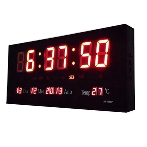 Relógio De Parede Digital Led Com Data, Mês, Ano e Temperatura - 36cm
