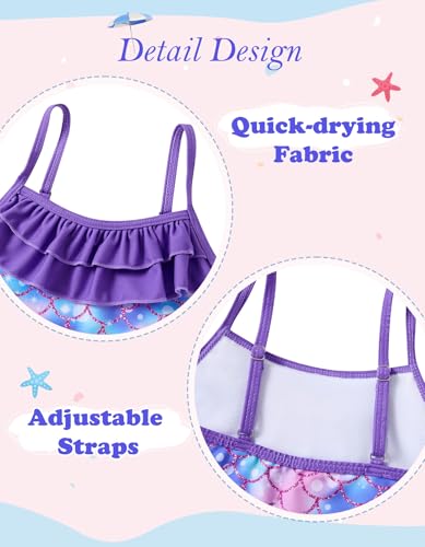 Little Girls Two Piece Mermaid Bikini Set Ruffle Adjustable Summer Beach Bathing Swimsuit 3-7 Years for Kids4