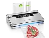 Bonsenkitchen Vacuum Sealer Machine, Stainless Steel Food Sealer Vacuum Sealers with 1 Roll & 5 Bags, 5 Food Vacuum Modes, Built-in Cutter & Bag Storage (Silver Black)