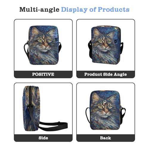 cute messenger bag mens crossbody bag women's crossbody handbags Adjustable Strap for outdoor sports outdoor sports- Style Cat Blue4