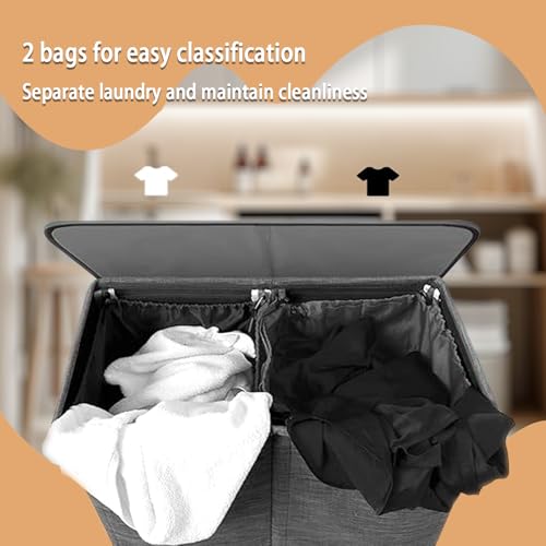 Panier à linge grande capacité avec couvercle et double compartiment