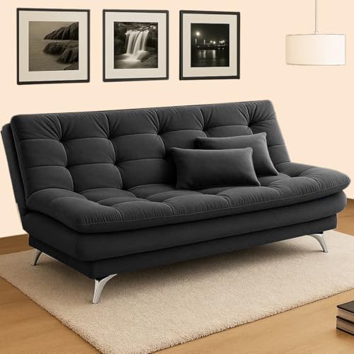 Image of Sleepify Agel 3 Seater Fabric Sofa Cum Bed Set with 2 Cushions, Best Fit for Indian Homes, Living Rooms, Offices with (Dark Grey)