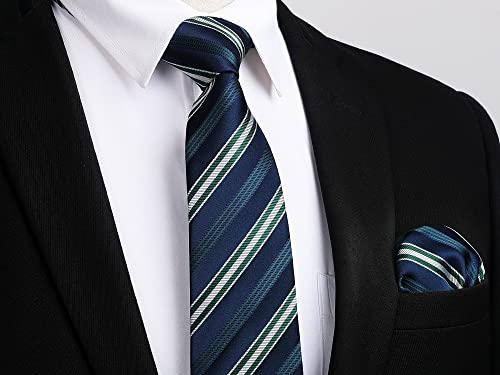 Image of Enlision Mens Ties Stripe Tie and Pocket Square Set Classic Formal Woven Neckties Handkerchief Cufflinks Wedding