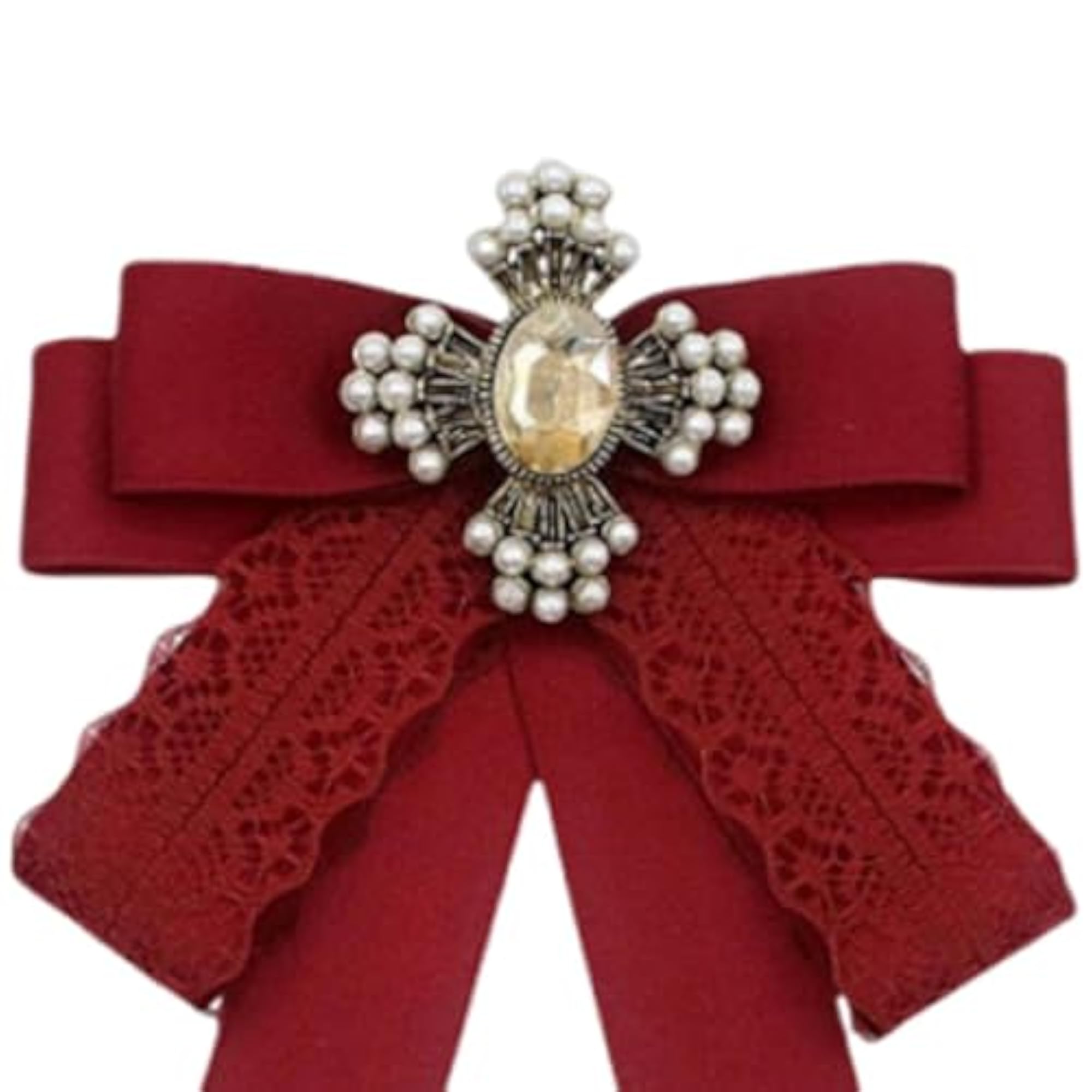 Ribbon Bow Brooch Pre Tied Bowknot for Women, Red