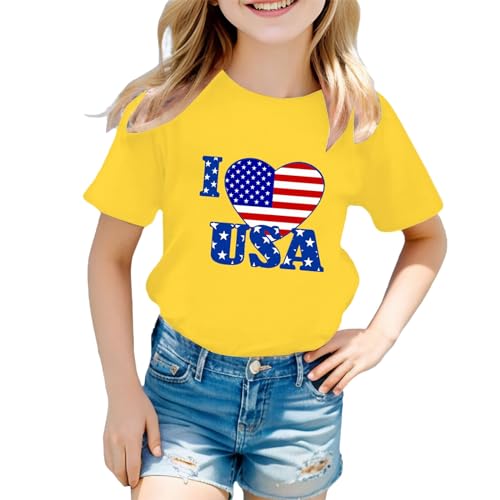 Boys Girls 4th of July American Flag Patriotic Cotton Tshirt Kids Independence Day Tops Short Sleeve Girls Summer Shirts