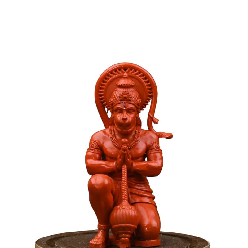Image of Mahabali Hanuman Idol Small Divine Murti for Mandir, Car Dashboard, Home & Office | Resin Lord Hanuman Statue for Pooja, Vastu & Festival Gifting (Orange Look)