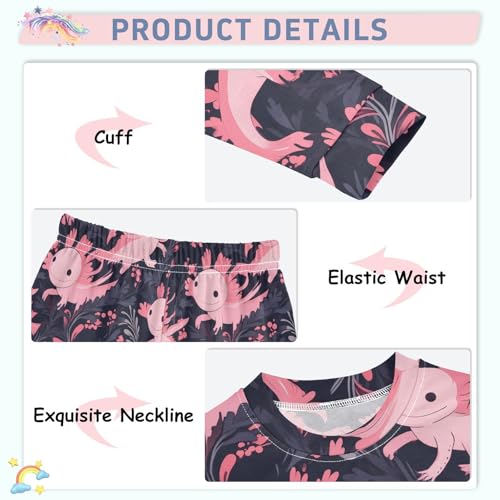 Fustylead Cute Pink Axolotls and Seaweeds Cotton Pajamas, Snug Fit Long Sleeve Soft Sleepwear Pjs4
