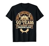 Cool Viking 90th Birthday Shirt with a Viking Drinking Horn for your husband, Father or Grandfather getting 90 years old. Perfect Birthday Present for every Fan of the Nordic Mythology. 