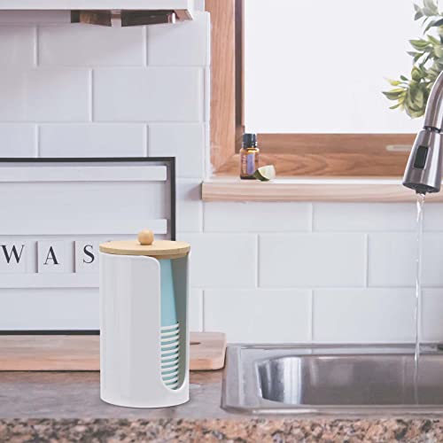 Small Paper Cup Dispenser With Lid- Disposable Cup Storage Holder For Bathroom Vanity Countertop's Rinsing/Mouthwash Cups, White #TOP2