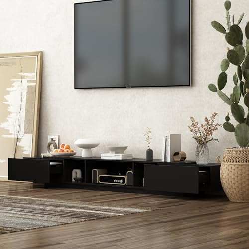 AIEGLE Modern TV Stand for 100+ Inch TVs, 94.5\" W Entertainment Center with 2 Drawers & Shelves, Large Media Console Table TV Cabinet with Storage, Black - Thumbnail 2