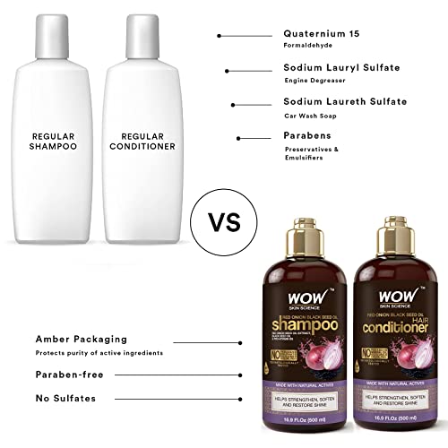 Wow Skin Science Onion Black Seed Oil Shampoo & Conditioner Set With Hair Oil For Strong, Soft Hair & Shine – Hair Treatment For Dry Damaged Hair For All Hair Types, Sulfate, Paraben, Silicone Free (Shampoo And Conditioner) (Shampoo And Conditioner) #TOP3
