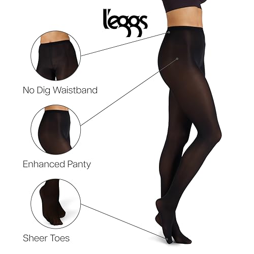 Image of L'eggs Women's Casual Opaque Tights, Same to Waist, Sheer Toe, Black