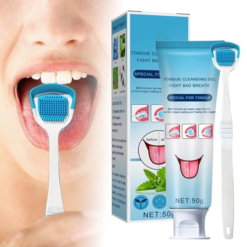 Gel de nettoyage de la langue avec brosse | Gel buccal | Kit de nettoyage de langue | Brosse à langues gratte-langue pour une fraîche en quelques secondes | Soin de la bouche élimine les