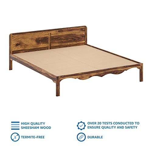 Image of Solid Sheesham Wood Mehraab King Size Bed Without Storage with Headboard | Palang Cots Wooden Double Beds for Bedroom, Living Room, Hotel and Home (Natural Finish)
