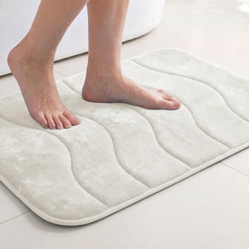Flamingo P Bathroom Mat Memory Foam Non Slip Bath Rugs for Shower Floor,24x17,Ivory White