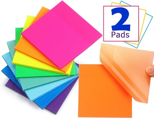 Image of OFIXO Transparent (100 Pcs Multicolor Color 3x3 Inch) Self-Adhesive Sticky Notes, OFIXO Clear See Through Post for Planner Office School College Teacher Student Supplies