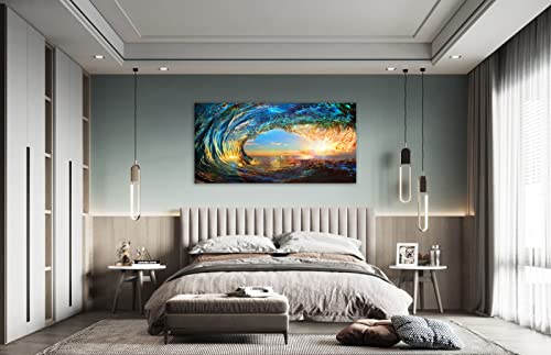 Cao Gen Decor Art S06775 Giant Wave Water Wall Art Canvas Prints 1 Panels Ocean Waves Pictures Paintings with Sunset Blue Seascape Framed for Living Room Bedroom Kicthen Office Artwork - Image 5