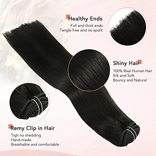 Clip In Hair Extensions Human Hair New Version Thickened Double Weft Brazilian Hair 120G 7Pcs Per Set Remy Hair Natural Black Full Head Silky Straight 100% Human Hair Clip In Extensions(16 Inch #1B) #TOP3