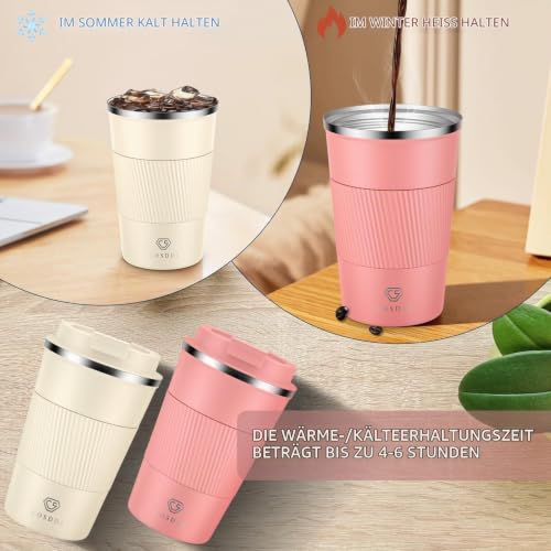 CS COSDDI Thermobecher- Isolierbecher, Edelstahl Travel Mug, 13oz/380ml Vakuum auslaufsicher Reisebecher mit Deckel, Autobecher… – Ansicht 3