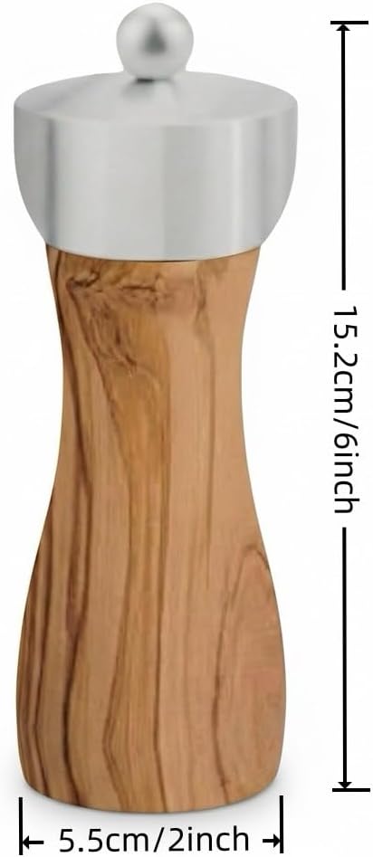 Tephra & Form Pepper Mill, 6" - Pepper Grinder with Ultra-Sharp Grinding Mechanism - Flavor-Enhancing Pepper Shaker - Refillable Mill with Adjustable Grinding - Olive Wood, Pepper Mill,Specialty Gift
