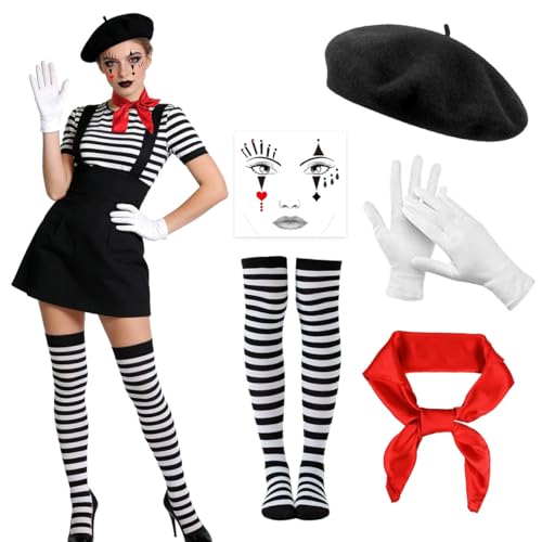 Xerteam Mottoparty Pantomime Kostüm Damen Herren, Französin Kostüm