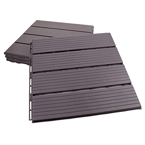 LALAFINA 4pcs Interlocking Decking Tiles Imitation Wood Flooring for Outdoor Balcony Garden and Patio Durable Easy to Assemble Grey Coffee Color