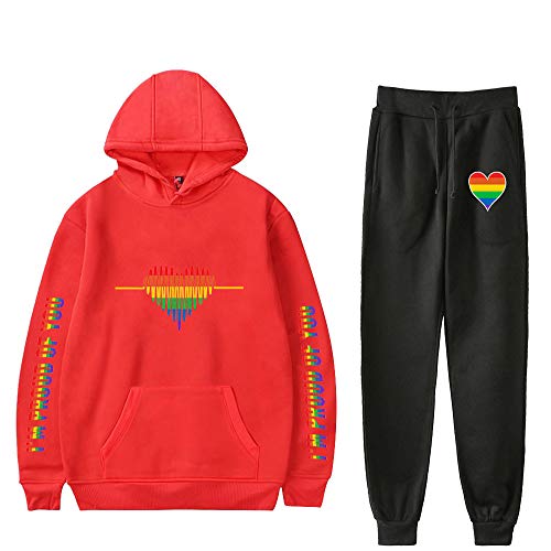 JLTPH Unisex Trainingsanzug LGBT Gay Lesbian Pride Regenbogen Herz Drucken Kapuzenpullover + Lange Sweathose 2PCS Sportsuit Langarm Kapuzen Pullover Sweatshirts Hose Hip Hop Streetwear Sportswear