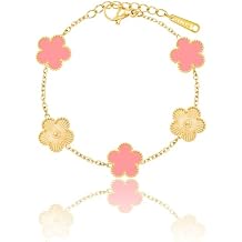 14K Gold Plated Dainty Colorful Five Leaf Clover Dot Bracelets for Women Lucky Flower Jewelry