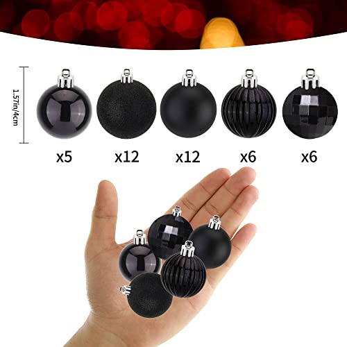 Qinying 41Pcs 4Cm/1.57" Black Mini Christmas Balls Ornaments Shatterproof Plastic Ornaments Balls Christmas Tree Decor Balls For Holiday Hanging Balls #TOP1