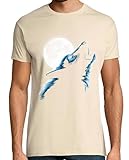 latostadora Camiseta Manga Corta Lobo Luna Llena para Hombre - Crema S - Ref. 2253710-P