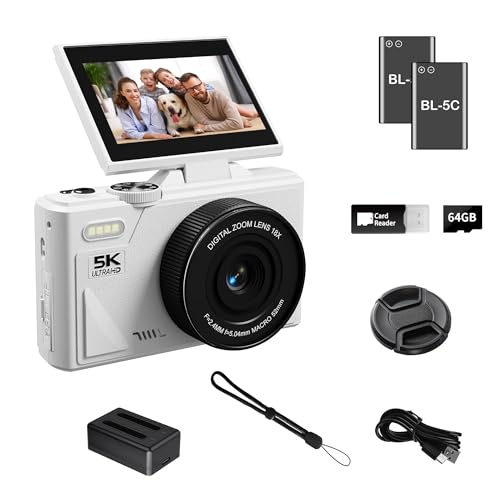 LENANE Cámara digital 5K para fotografía con WiFi, cámara de vlogging Ultra HD de 75 MP para YouTube con pantalla abatible de 3 pulgadas y 180°, zoom de 18X, cámaras compactas para principiantes y