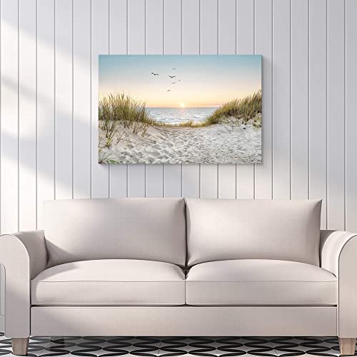 Coastal Wall Art Canvas Picture: Modern Beach Sunset Landscape Print Decor Horizontal Ocean Scene Sea Painting Seascape Seaside Seashore Artwork for Living Room Bedroom Home - Image 2