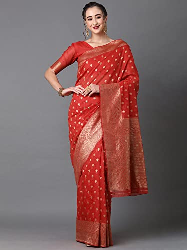 Image of AKHILAM Women's Kanjivaram Banarasi Silk Woven Design Saree With Unstitched Blouse Piece (Multicolored 2RANI20 Parent)
