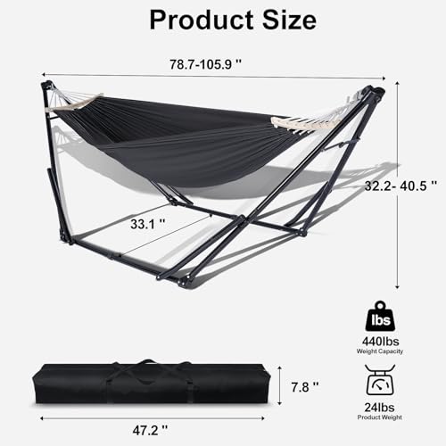 2-in-1 Hammock & Swing Chair for Teens – Adjustable Folding Seat with Collapsible Steel Frame, Portable for Camping, Travel, Patio & Indoor Use, Includes Carry Bag, Supports 440 LBS - Image 2
